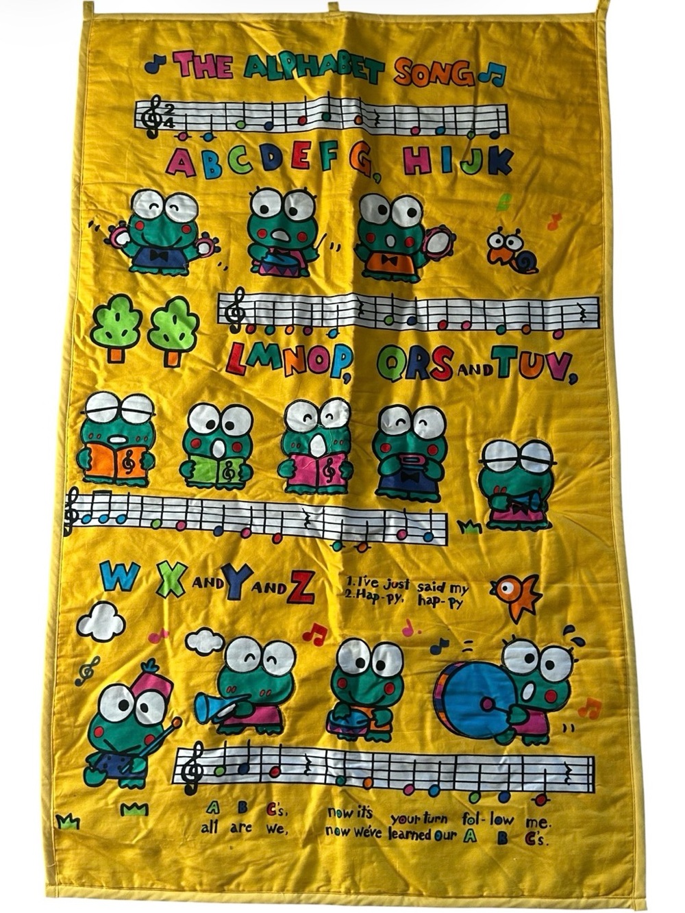 Vintage Sanrio Keroppi Yellow Alphabet Song Kids Fabric Wall Decor Hello Kitty
